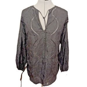 KA Women's Black Silk Embroidered Tunic Sz S Boho Chic Bohemian Oversized